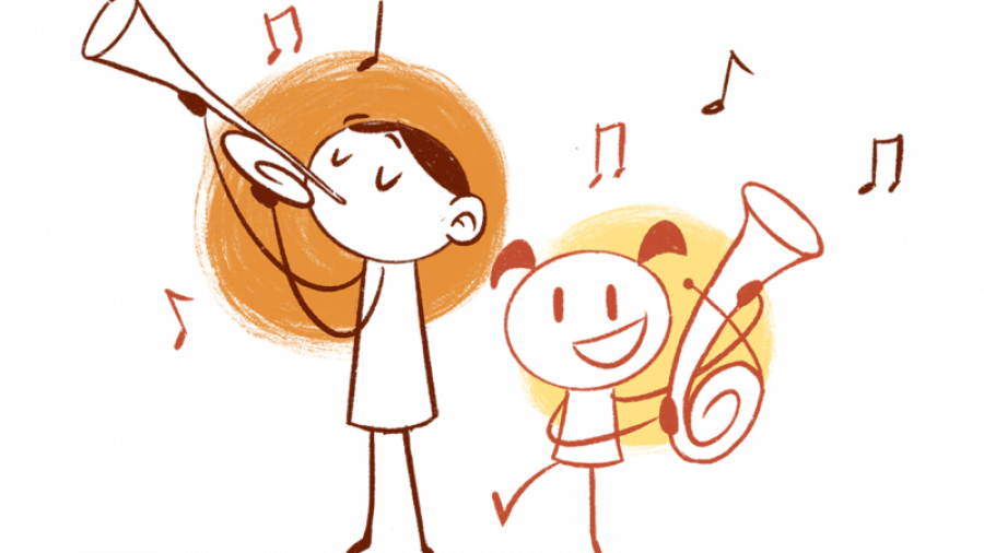 Strichfiguren Kinder Blechinstrumente